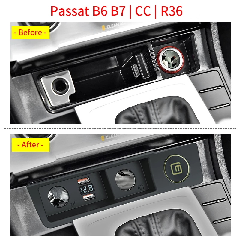 Caricabatteria da auto per Volkswagen Passat B6/B7/CC/R36 Splitter per accendisigari carica rapida uno trascina due con Display della tensione della