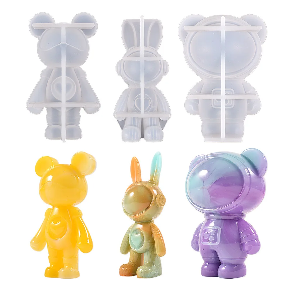 

DIY Epoxy Resin Mold Space Astronauts Bear Doll Rabbit Keychain Candles Silicone Mold