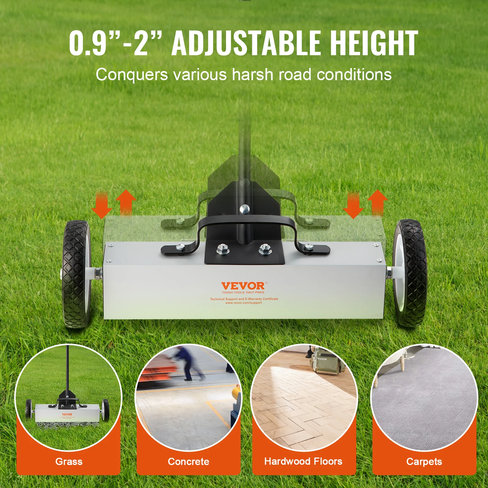 VEVOR 45Lbs Rolling Magnetic Sweeper with Wheels Push-Type Magnetic Pick Up Sweeper 18-inch Large Magnet Pickup Lawn Sweeper