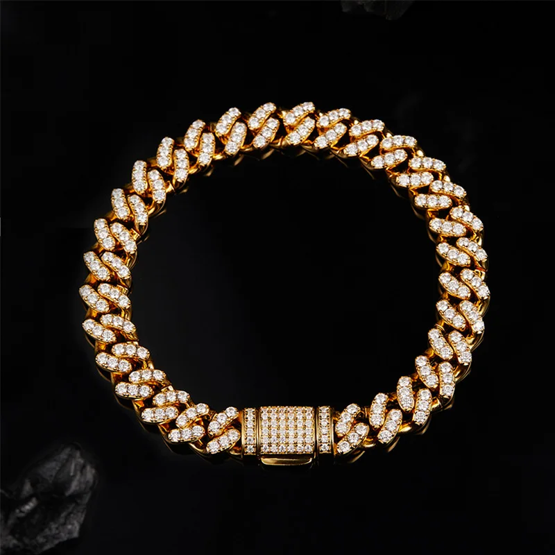 

925 Sterling Silver Moissanite Plated 18K Gold 8mm Hip-Hop Cuban Chain Unisex Bracelet Holiday Gift