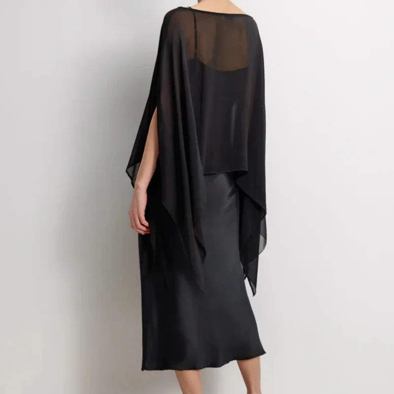 

Элегантная женская шифоновая накидка-шаль, асимметричная струящаяся накидка из прозрачной сетки, пляжная накидка-пончо, свадебная накидка, пляжная одежда