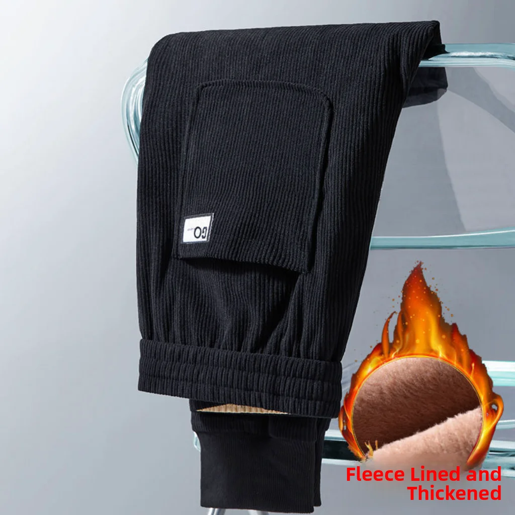 Women's Fleece Lined Thick Large Size Casual Pants High Waist Straight Leg Corduroy Trousers Warm Cuffed Autumn Winter New Style