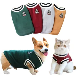 Pet Cat Solid Costume Autumn Winter Christmas Sweater College Style Dog Clothes Kitten Puppy Vest Clothes Kitty Jacket Outfits