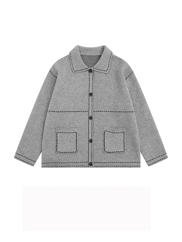 

American Retro Vintage Collared Sweater Jaet Men's Loose Casual Trendy Lazy Knitted Open Cardigan Polyester Fiber ort Sve