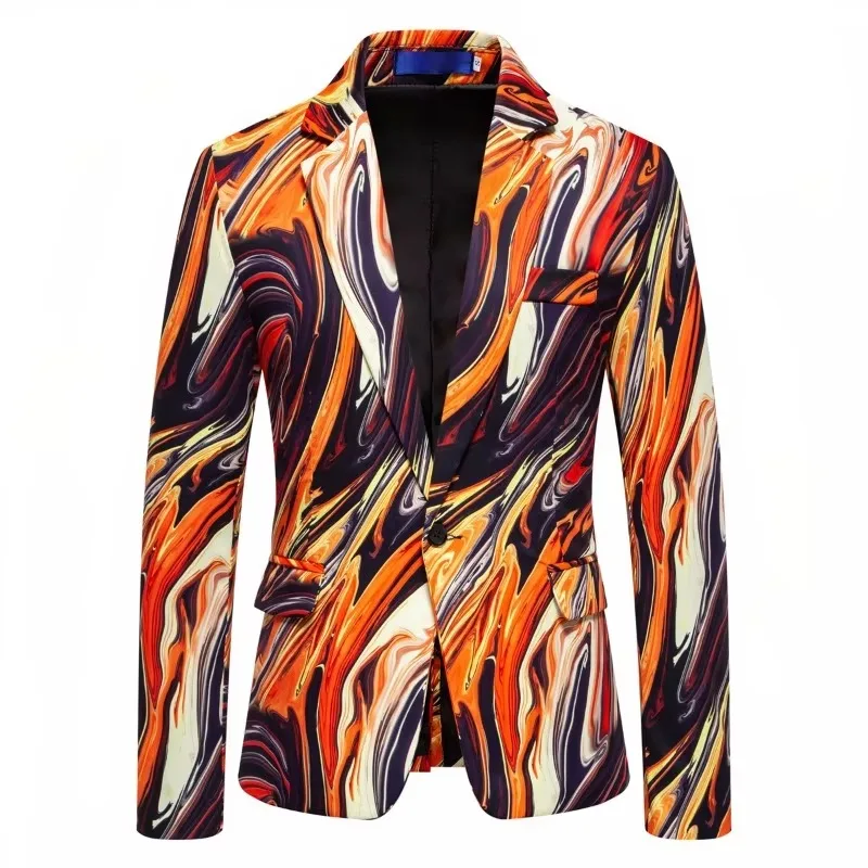 2 Colors New Men\'s Fashionable Color Printed Casual Single Button Suit Jacket Men Blazer Slim Fit