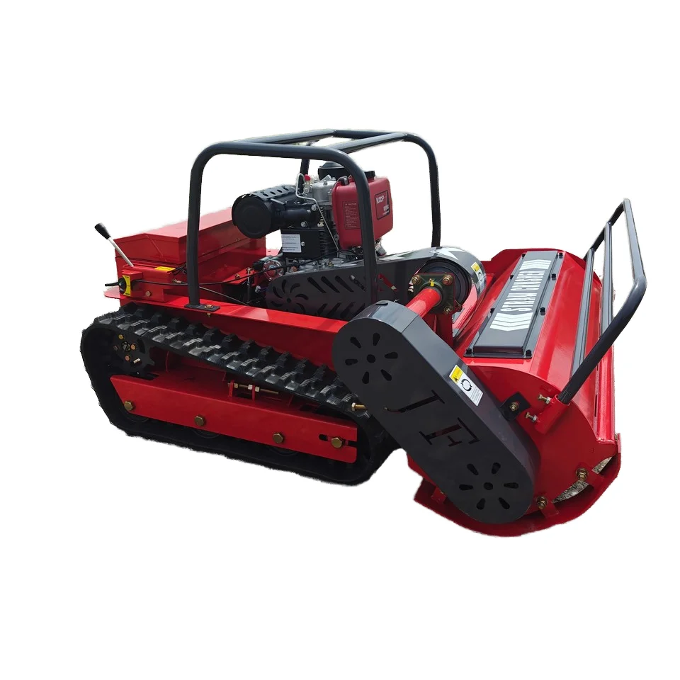 Remote-Controlled All-Terrain Lawn Mower Diesel-Powered 196cc 2-Stroke Engine Features Tracked Design Mowing Robot Functionality