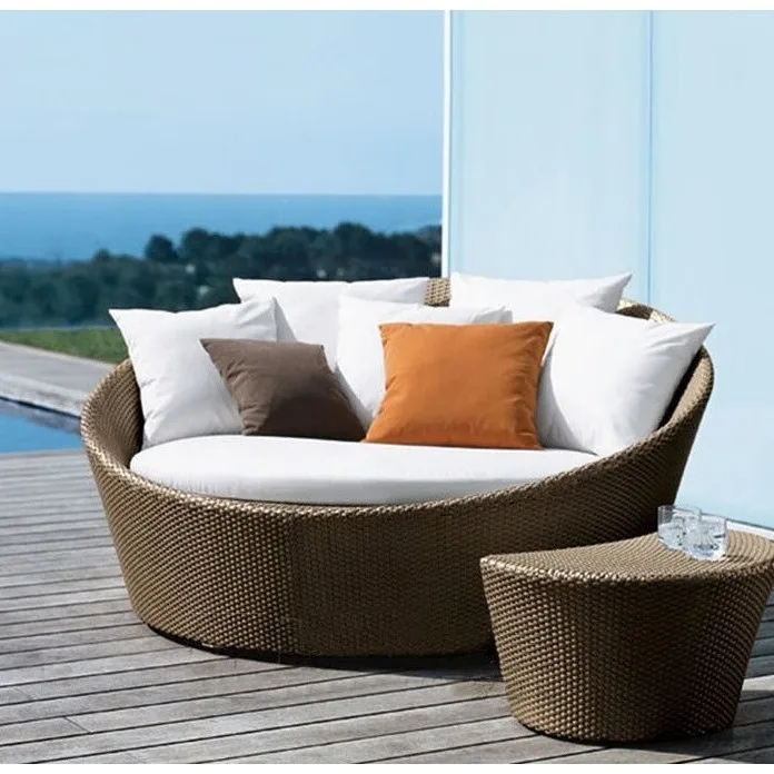 Outdoor Bed Creative Balcony Leisure Rattan Sofa Waterproof And Sunscreen Hotel Scenic Pool Round Deck Chair Combination