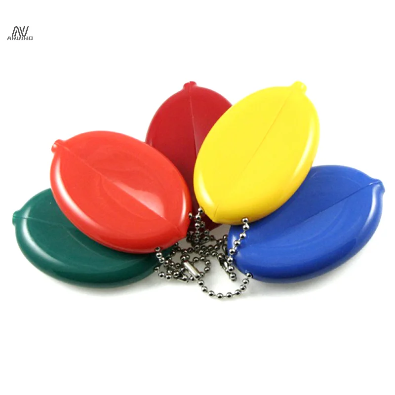 1pc Small Oval Coin Purse Holds Change Mini Coin Purse Coin Holders With Chain For Men Women