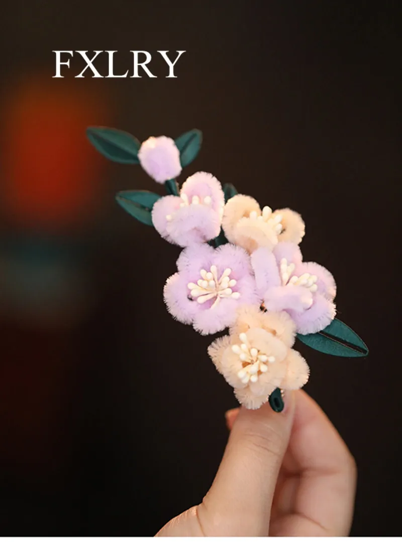 FXLRY Original Design Handmade Faux Fleece Headdress Side Clip Hair Clip Autumn And Winter Hair Accessories