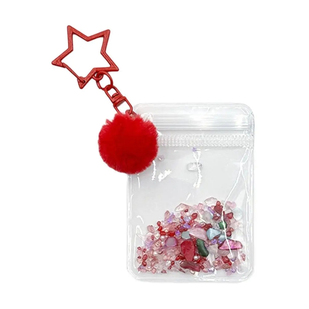 Cute Mini Transparent Bag Keychain Outdoor Display Bag Star Hairball Doll Bag Keyring Storage Bag PVC Pendant Collection Pouch