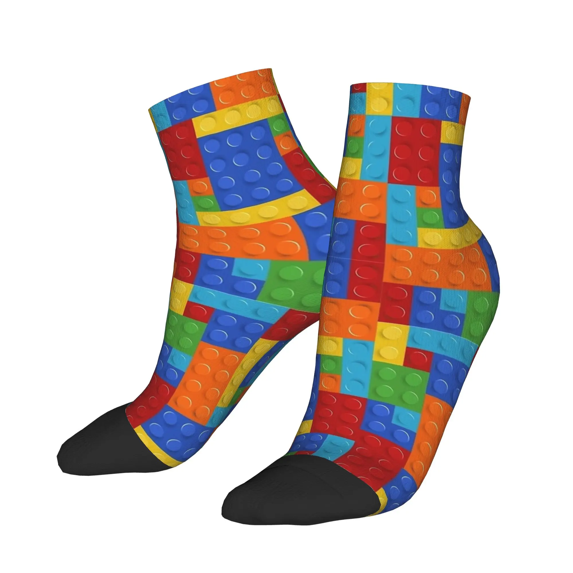 Adults Men Socks Retro Building Blocks Pattern Modern Quality Soft Ankle Sock Spring  Custom Running Non Slip Socks