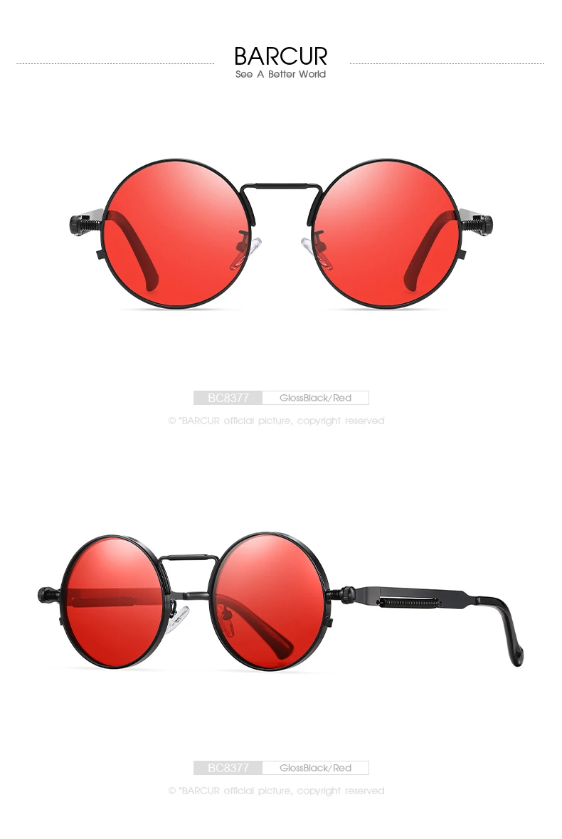 BARCUR Runde Sonnenbrille für Herren, polarisiert, Retro, Steampunk, Sonnenbrille für Damen, Vintage-Stil, UV400, Brillenzubehör, Oculos – Detail 11