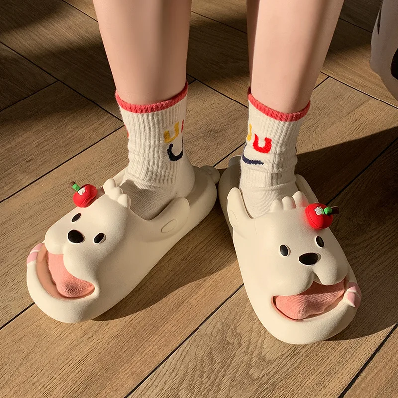 

2026 Summer New Women's Cute Cherry Dog Slippers Non Slip EVA Thick Sole Soft Beach Slides For Outdoor