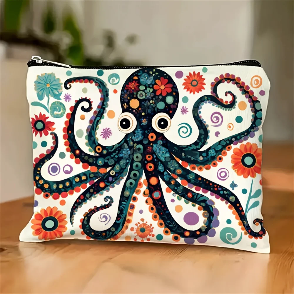 

A Octopus Pattern Makeup Bag- Multifunctional Zipper Pouch, Jewelry Storage Bag, Perfect Travel Zipper Small Storage Bag.