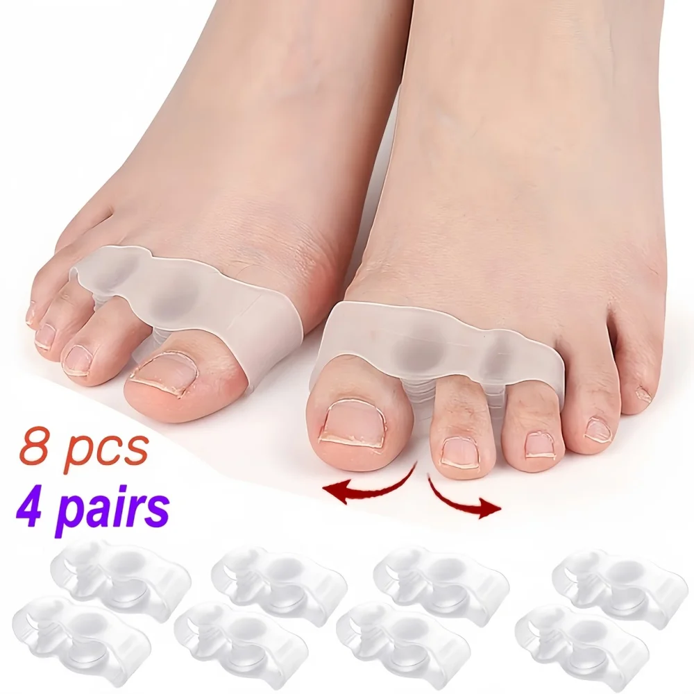 8 Pieces/4 Pairs of Soft Silicone Toe Separators, Practical Toe Spacers, Washable and Reusable, Soft and Comfortable, Suitable for Both Men and Women