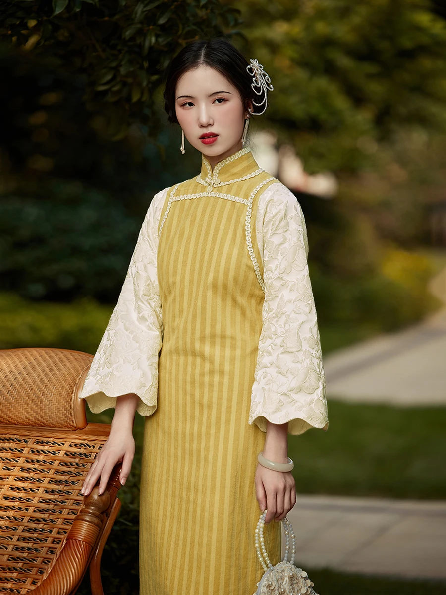 

Топ Ulara Vintage Sle, легкий, повседневный, большой размер, имитация двух частей, с длинными рукавами, с низким разрезом, в китайском традиционном стиле