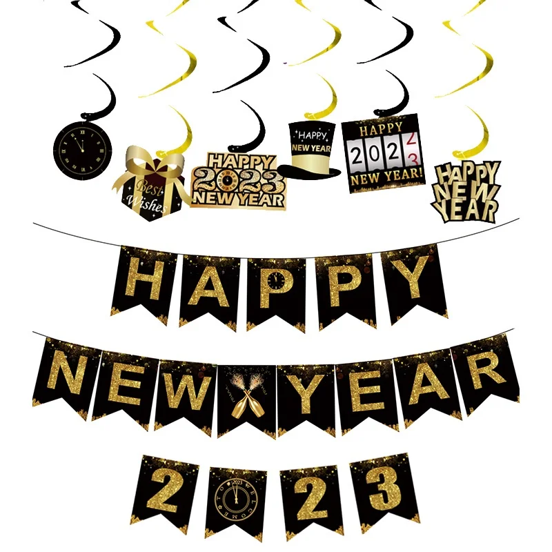 

New Year Spiral Ornament Happy New Year Banner Pulling Flag New Year's Eve Party Decoration Supplies New Year's Gift