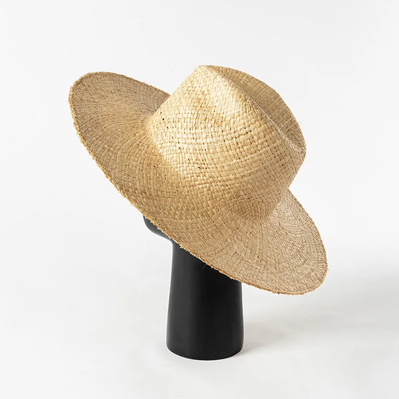 New Raffia Straw Sun Hat For Women Fashion Vacation Wide Brim Beach UV Hats Wide Brim Handmade Panama Hats Outdoor High Quality