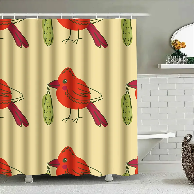 Vibrant Red Bird Pickle Shower Curtain Custom Waterproof Bathroom Decor for Kids Room Modern Fun Design Home Decoration would fi