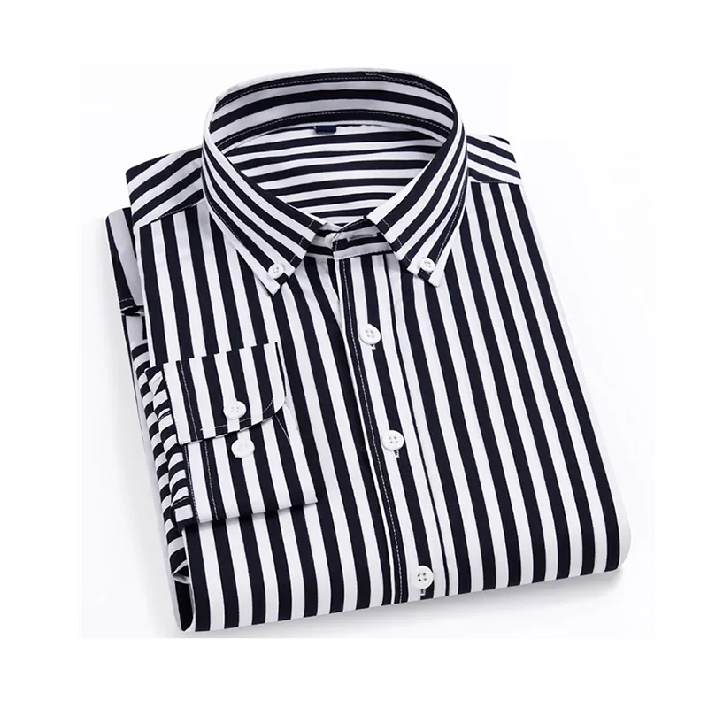 Men\'s Striped Business Casual Long Sleeved Shirt Wrinkle Resistant and Non Ironing Comfortable Top