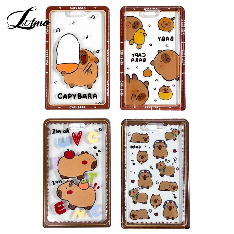 حامل بطاقات كرتوني عالي الجودة كابيبارا حاملي بطاقات هوية لطيفة من البلاستيك مع حامل بطاقة عمل بحبل قصير #1