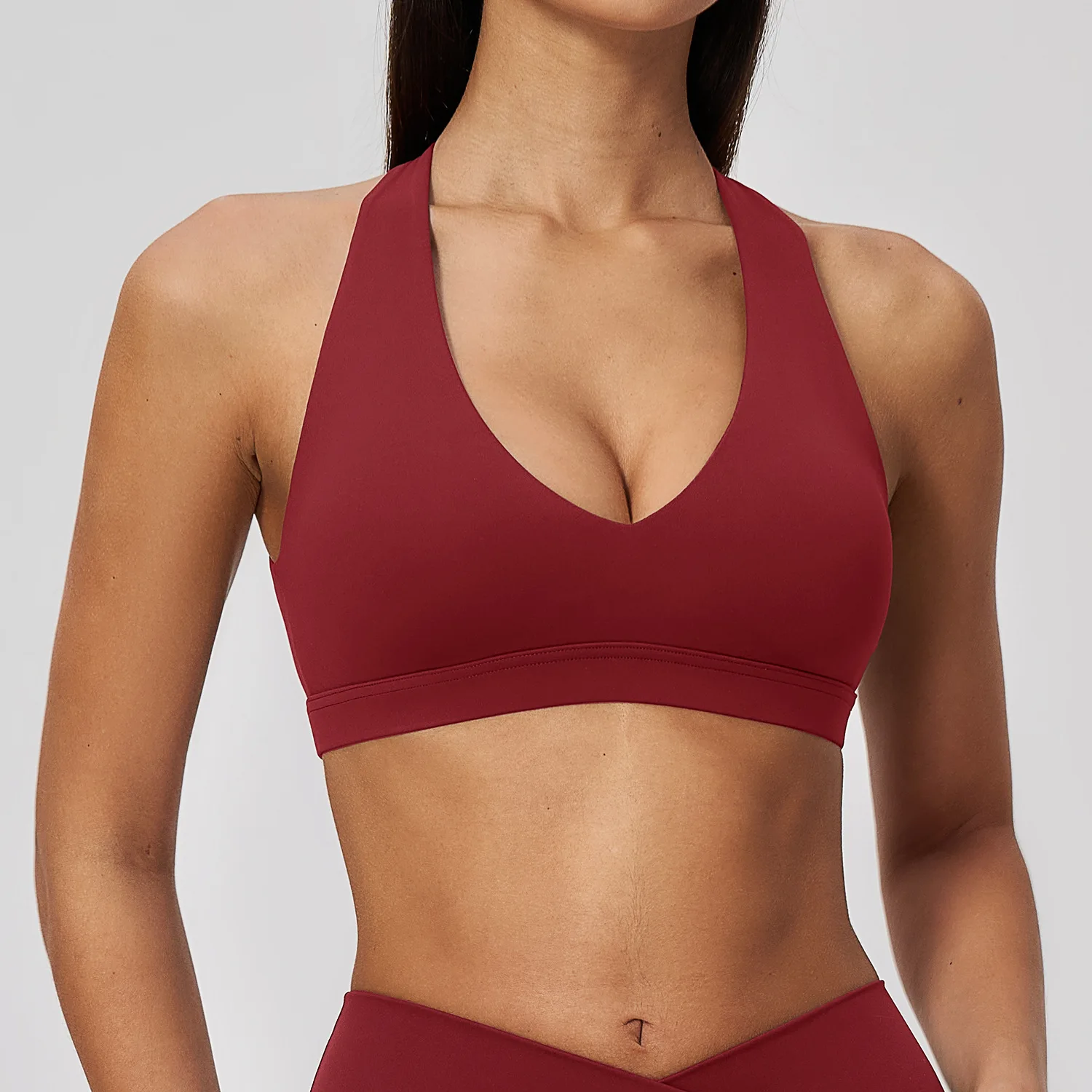 Womens Yoga Top Sports Bra V Neck Halter Backless Fitness Vest Push Up Shockproof Running Tank Breathable Padded Wireless Comfy