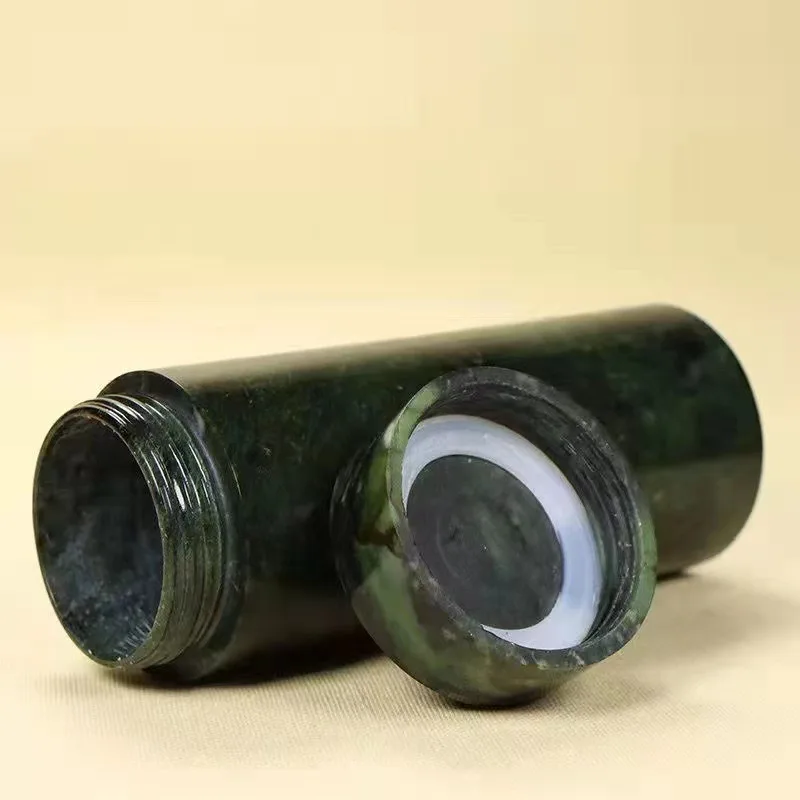 Natural Jade Medicine King Stone Water Cup Dark Green Magnetic Serpentine Insulation Cup Jade Tea Cup