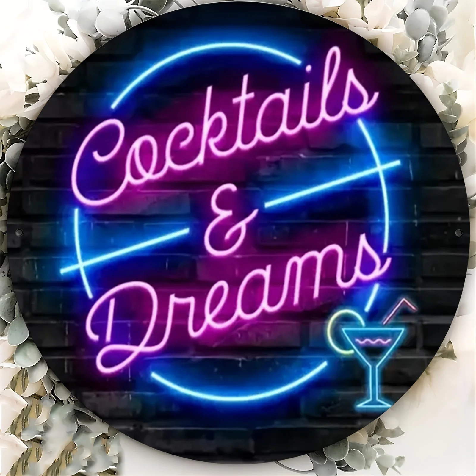 2D flat, 1pc retro Neon-style "Cocktails and Dreams" wooden - humorous wall art, perfect gift