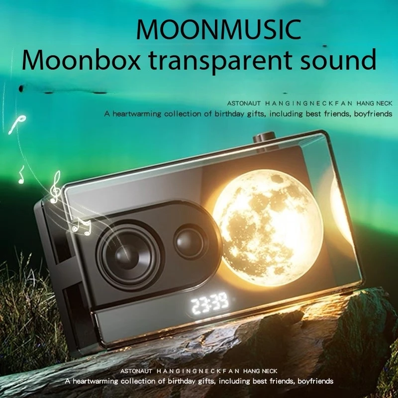 

Portable Transparent Mini Speaker Moonlight Bluetooth Alarm Clock New White Noise Desktop High Aesthetic ValueTWS Soundbar