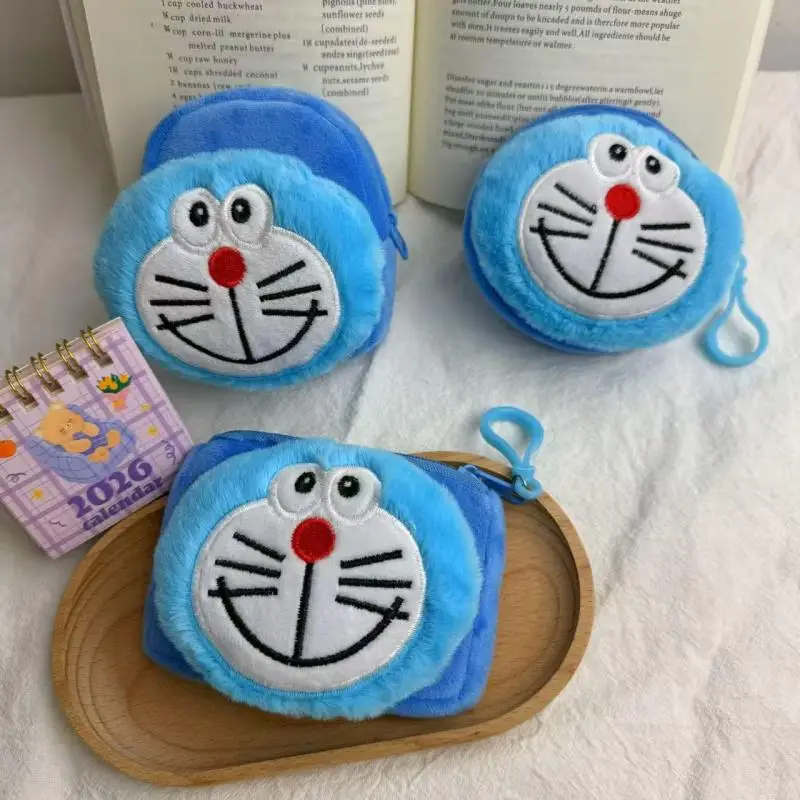 Doraemon Plush Coin Purse Cartoon Mini Zipper Bag Plush Keychain Portable Earphone Lipstick Storage Bag Couple Festival Gifts