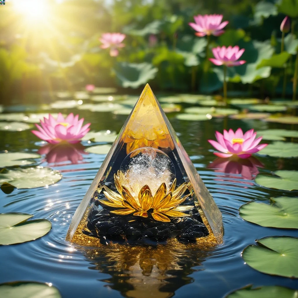 Natural Transparent Quartz And Obsidian Lotus Life Flower Orgone Pyramid Decorative Ornament Healing Crystal Energy Sculpture