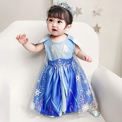 Toddler Snow Princess Baby Girls Dress Vestidos Blue Cosplay 1st  Birthday Party Kids Dresses for Baby Wedding Christmas Evening