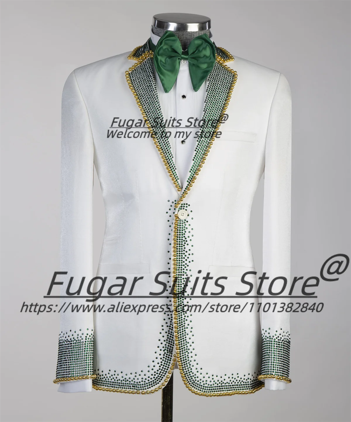 Customize Shiny Delicate Diamond Men Suits Prom Male Blazers Slim Fit Notched Lapel Groom Tuxedos 2 Pcs Sets Formal Ropa Hombre