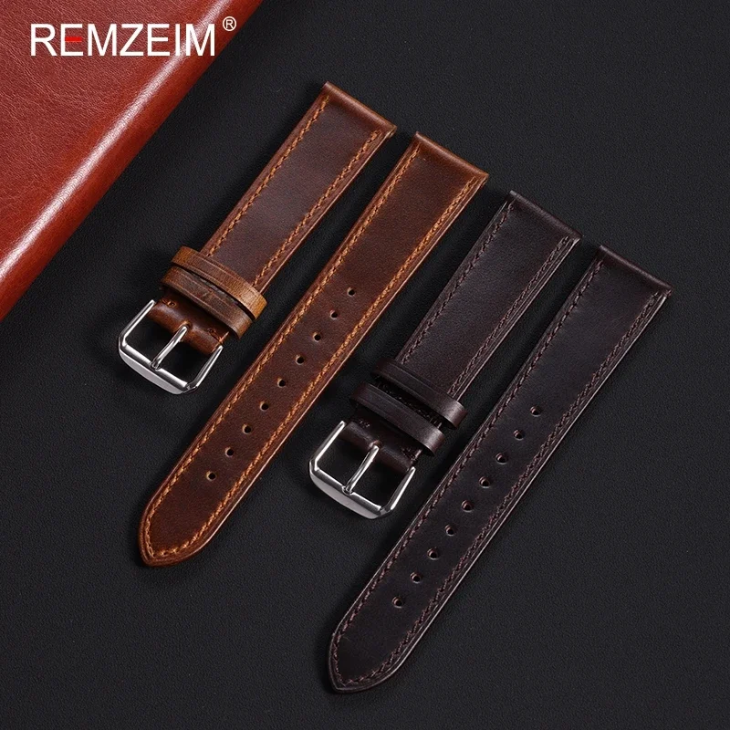 Retro Oil Wax Discoloration Genuine Leather Watch Bracelet 18mm 19mm 20mm 21mm 22mm Watchband  Accessories