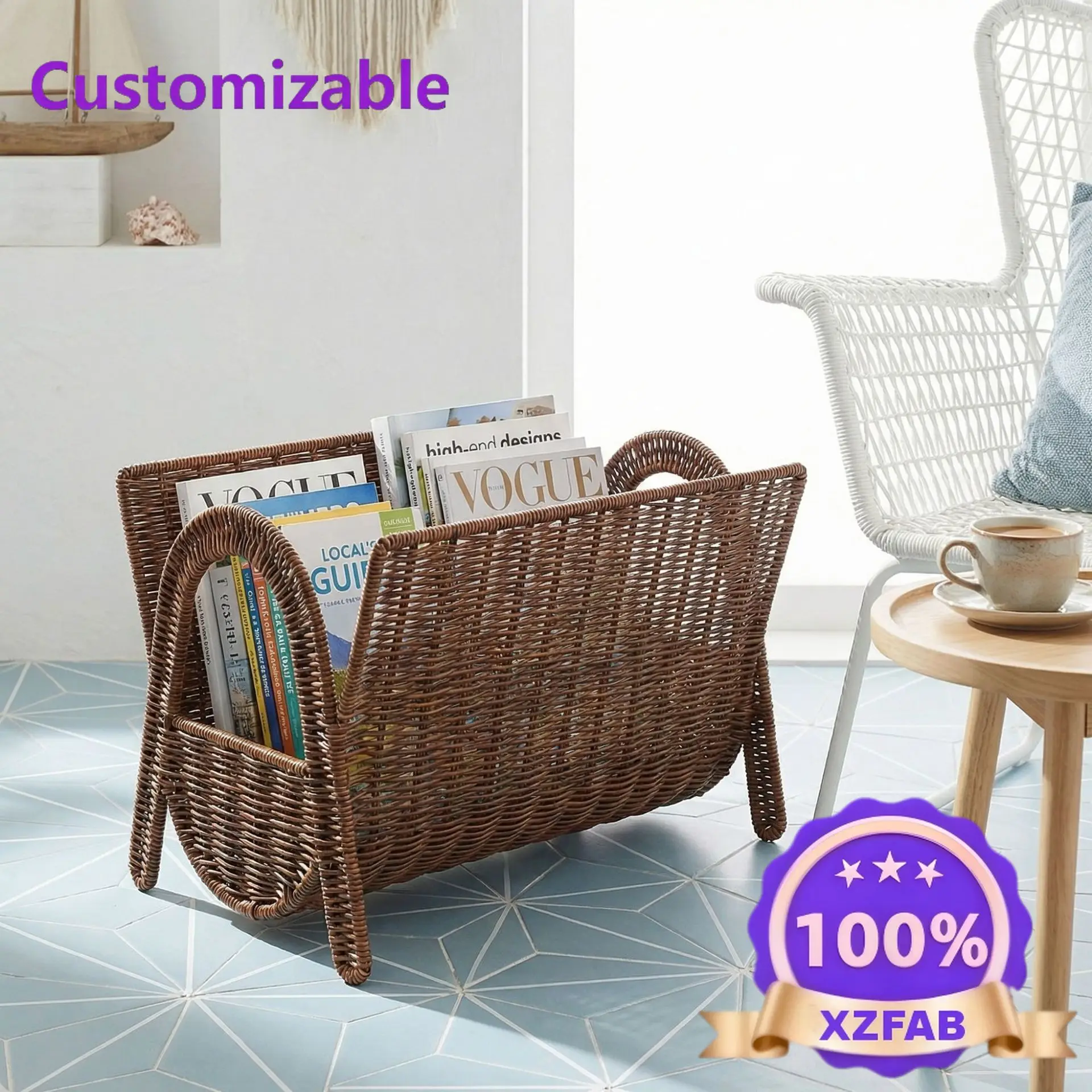 Factory Direct 2026 Cross-border imitation rattan weaving homestay cafe magazine storage basket sample room household living