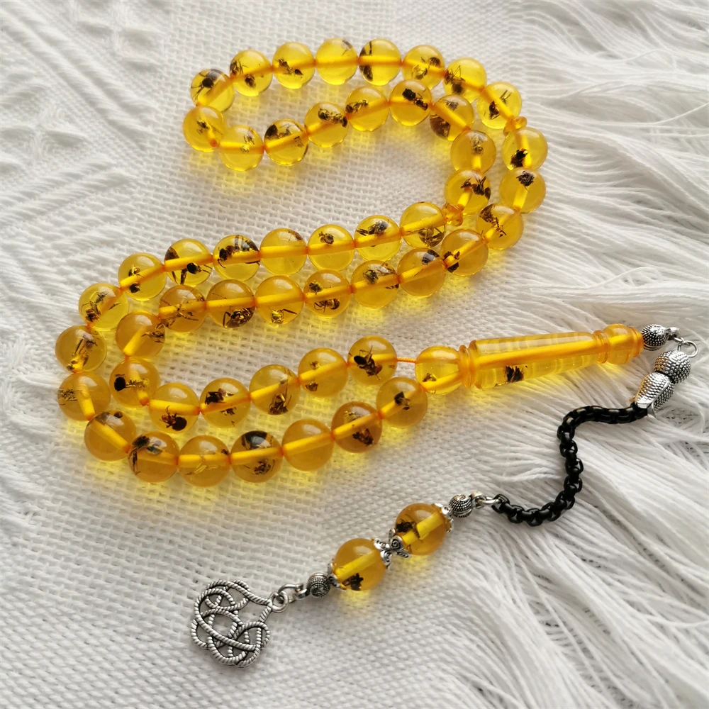 Tasbih Rosary Amazing artificial amber Insect Beads Real ants inside 10mm 51 Sibha Round Beads Hand Made prayer bead