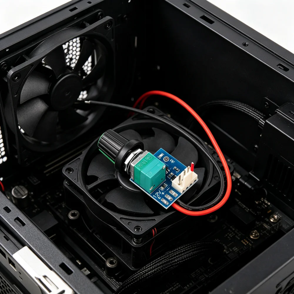 DC 5-12V PWM Speed Controller Fan Speed Governor 4 Wire With Switch Noise Reduction for 12V 4-Wire Chassis or CPU Fan