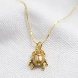 Minimalist Tiny Beetle Pendant Necklace for Women Girls Gold Color Dainty Animal Flying Insect Charm Chain Boho Jewelry