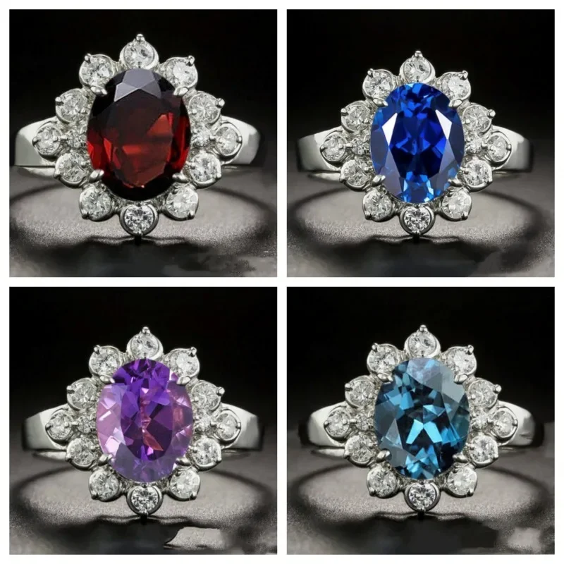 

Rings for Women Peacock Blue Purple Pomegranate Ruby Petal Shape Copper Fashion Elegant Trend Popular Niche Design