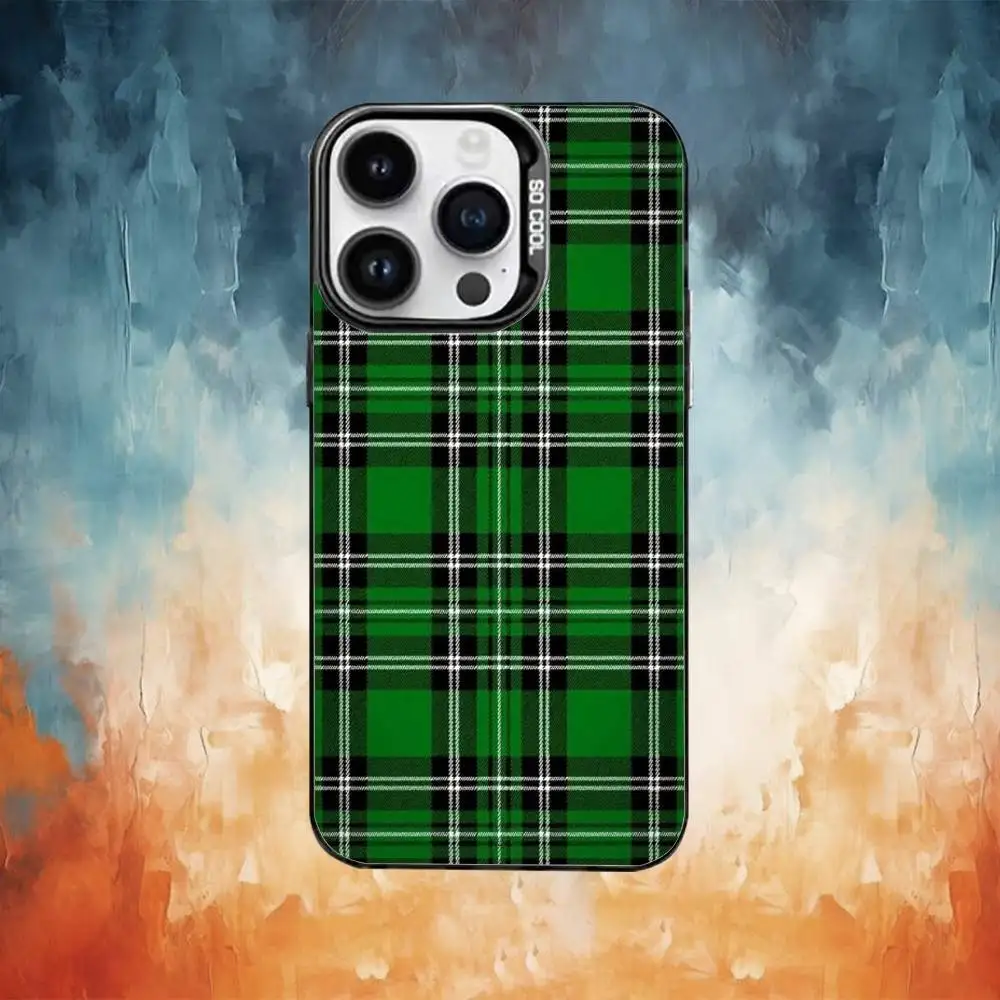 Capa de telefone de tecido xadrez escocês para iPhone17,16,15,14,13,12,11 Plus, Pro Max Black Candy Matte Capa à prova de choque