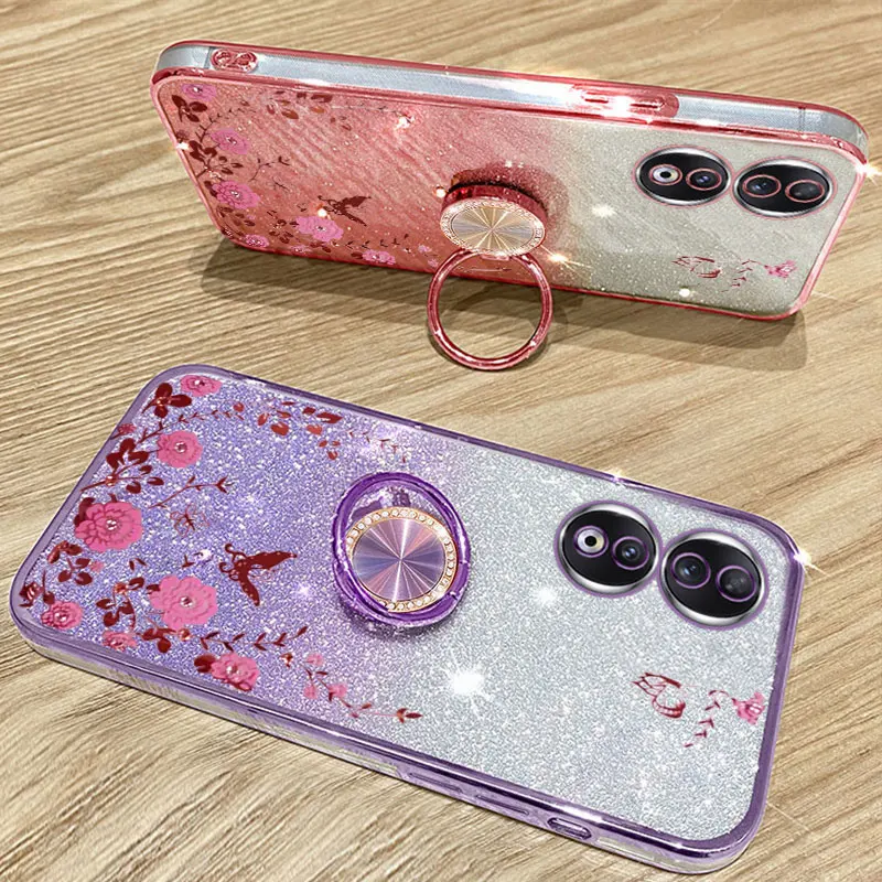 Honor90 Bling Flower Case,Diamond Plating Holder Cover For Honor 90 50 Lite 9x Pro x9a x9 5G Shockproof Silicone Case Honor 90