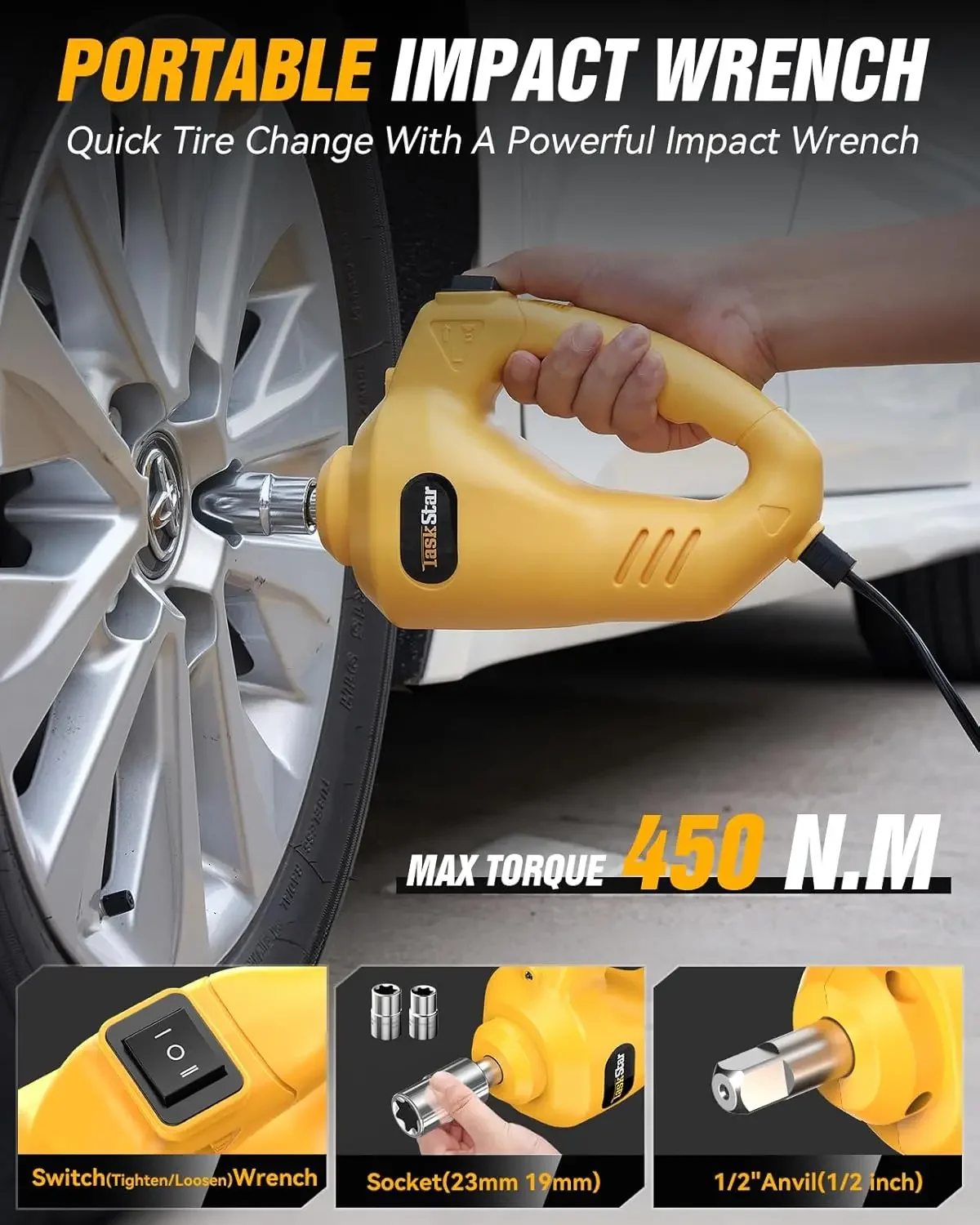 Kit Jack Mobil Listrik Taskstar 5 Ton 12V Hidrolik dengan Kunci Impact Listrik untuk SUV MPV Sedan Truk Perbaikan Garasi Ban Pengganti
