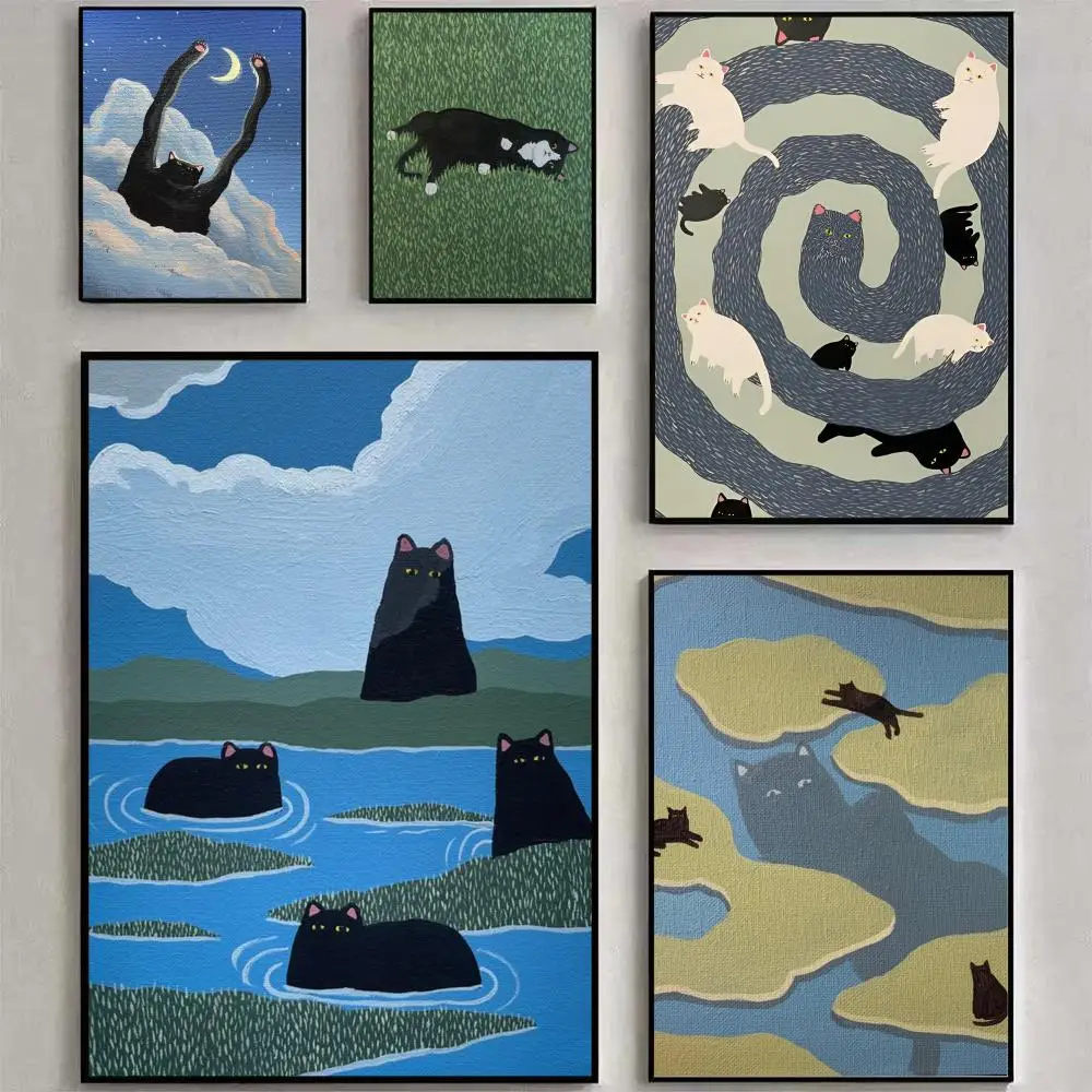 مضحك لطيف عشاق القط اللوحة الخط شخصية الفضاء قماش ملصق جدار جدارية الفن صور لغرفة ديكور المنزل