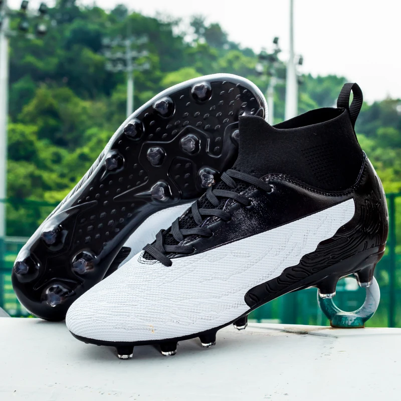 New High-Top Men\'s AG Football Boots Cleats Football Cleats Anti-slip Grass Training Outdoor Soccer Shoes Breathable Sport Sneak