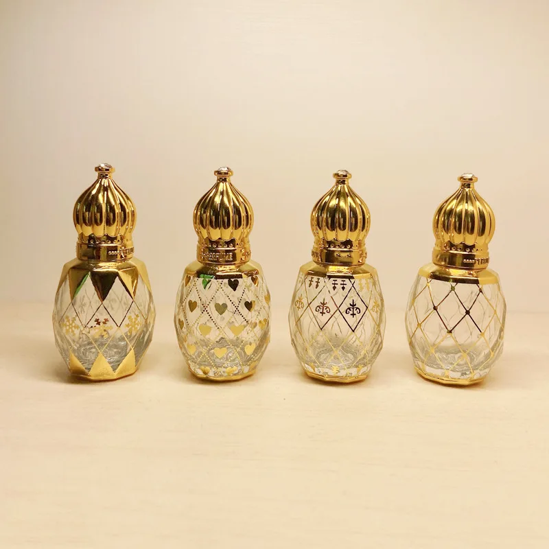 

8ml Electroplated Engraved Roller Ball Bottle, Middle Eastern Style Perfume Oil Bottle with Gold Crown Cap, Portable Refillable