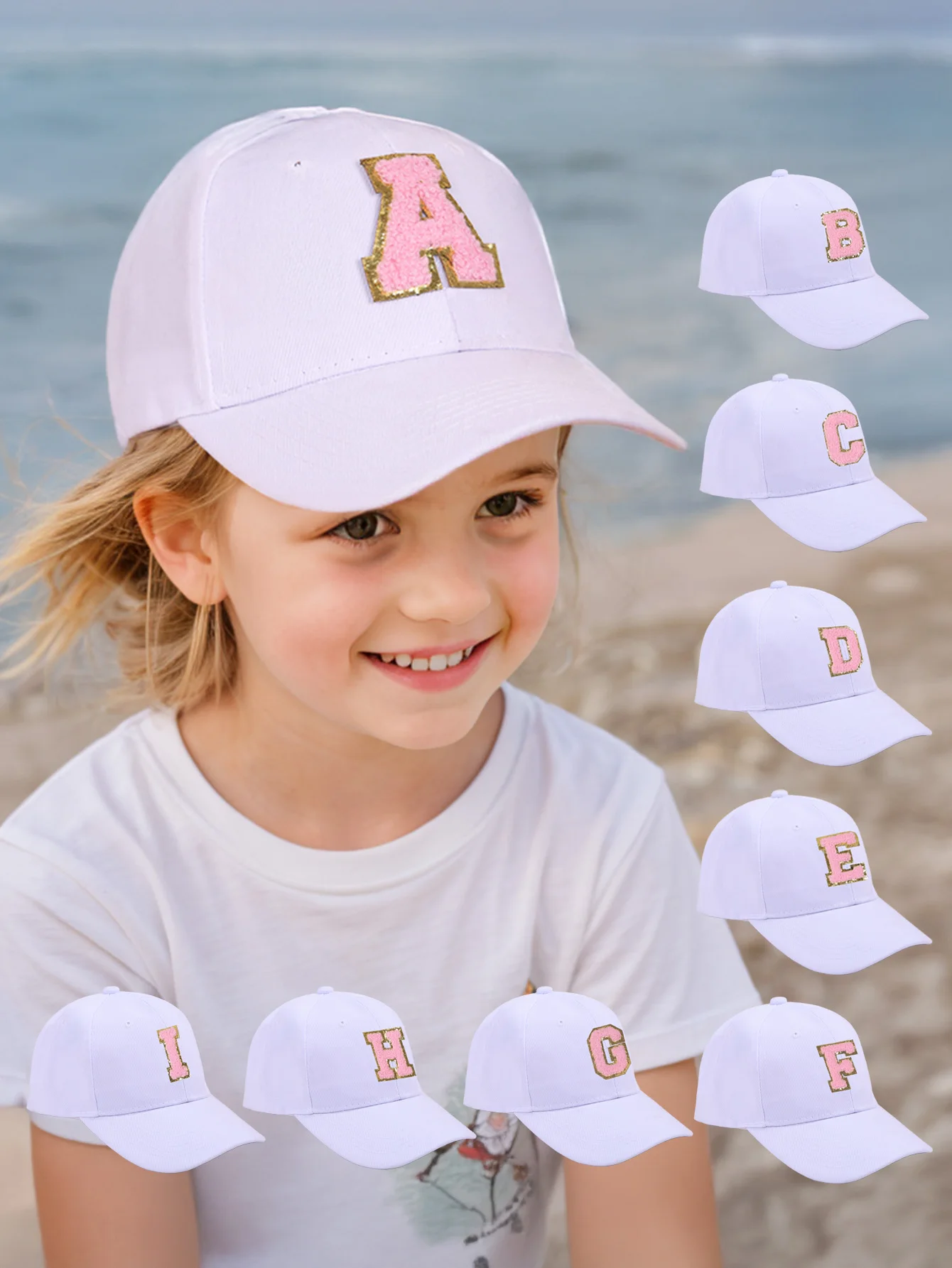 

1pc Kids' 26 Letter Pattern Solid white Baseball Cap, Fashionable Sports Accessory Sun Hat Suitable For Children Daily Wear Adj