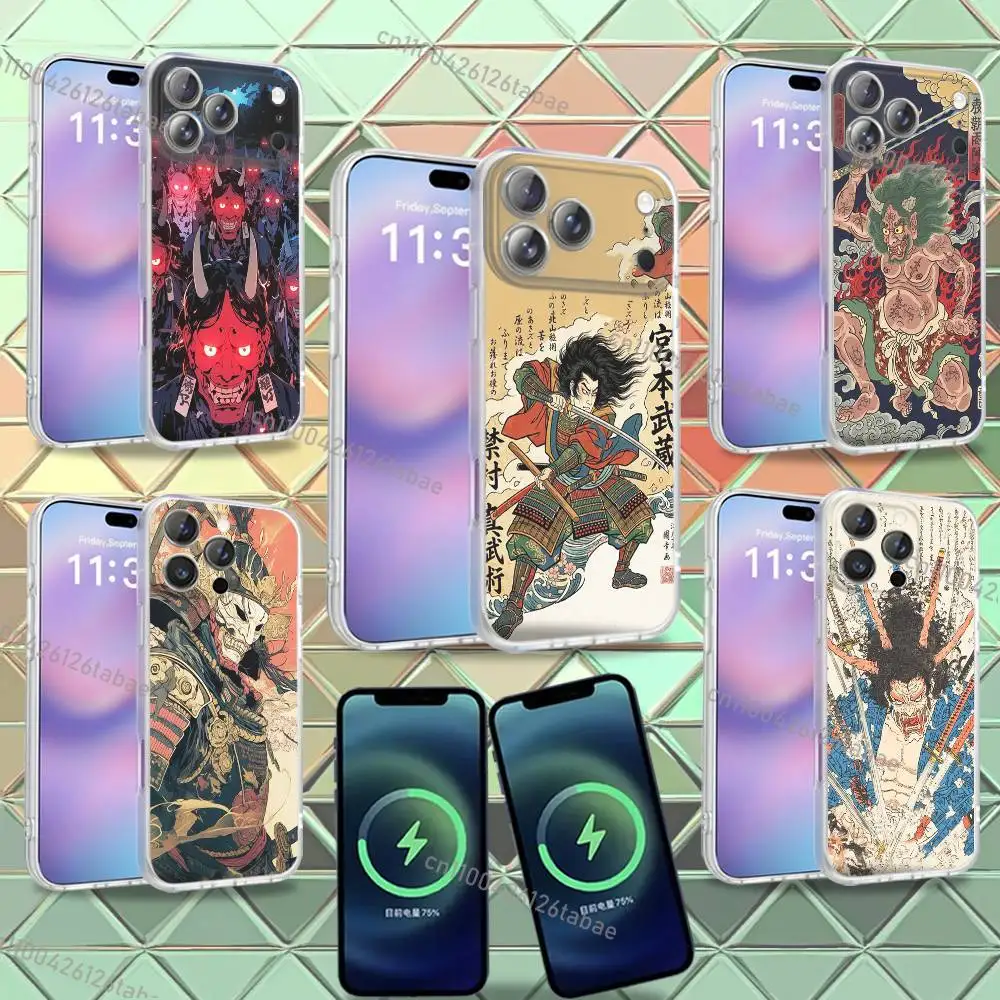 

Japan ghost face Samurai Phone Case For iPhone 16,14,11,17,13,15,12Air,Plus,Pro,Max,E,Mini Frosted for MagSafe Magnetic Wireless