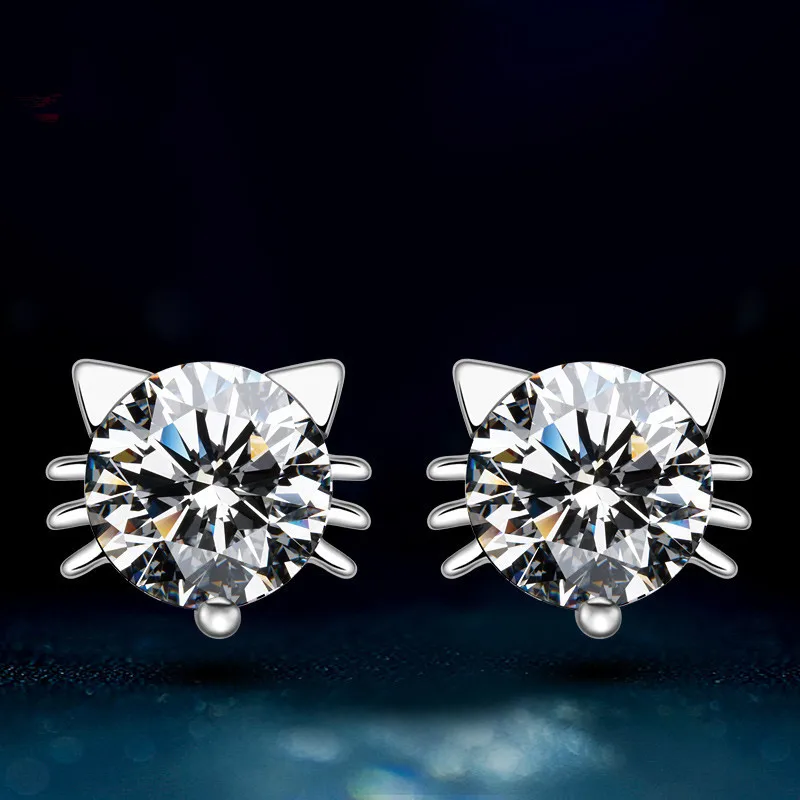 S925 Sterling Silver Stud Earrings for Women Adorable White Zircon Inlaid Fashion Romantic Popular Fine Jewelry Gift for Her