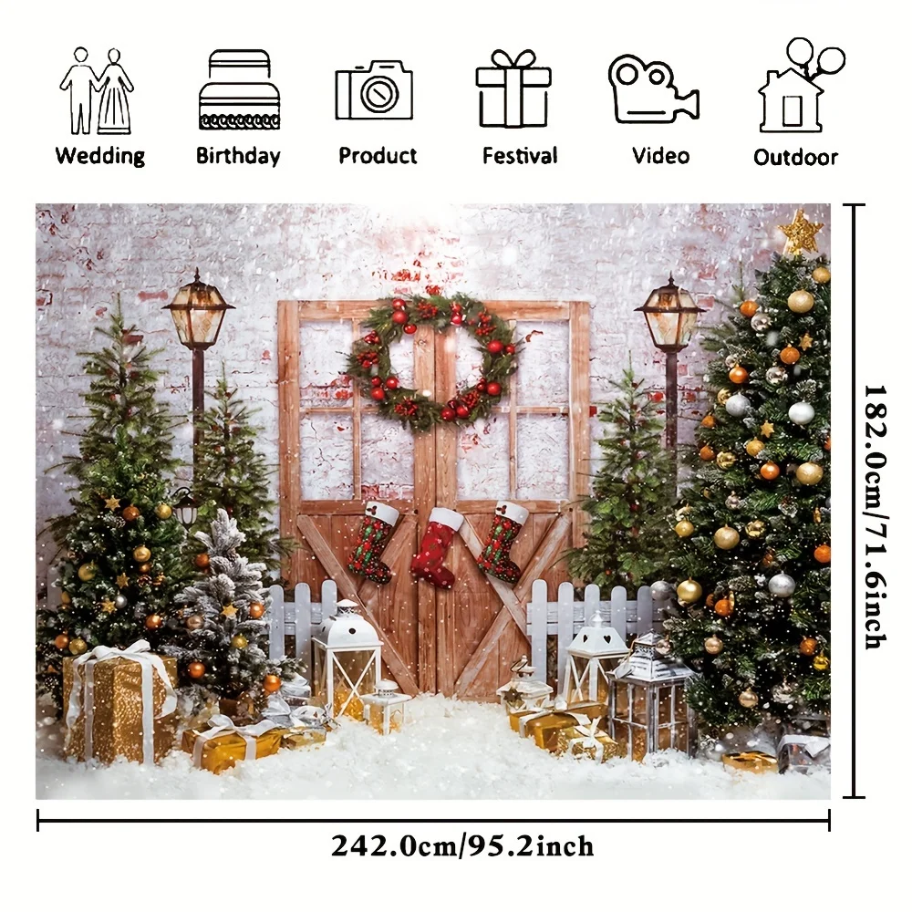 Christmas tree background photography cloth, antique wooden door gifts New Year holiday party photo studio props