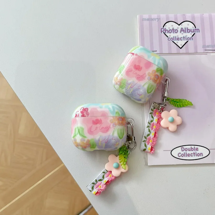 Apple Airpods 3, Airpod 2,イヤホン用のカラフルな花柄のシリコンケース